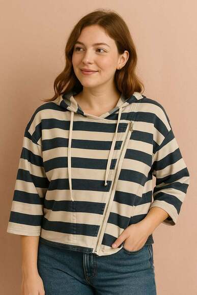 LOFT Striped full zip hoodie small - Picture 5 of 6